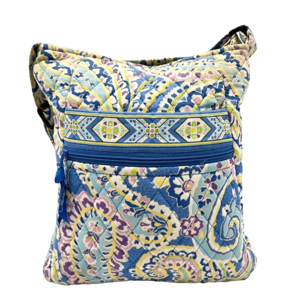 Vera Bradley Capri Blue Cotton Crossbody With Wristlet & Glasses Case